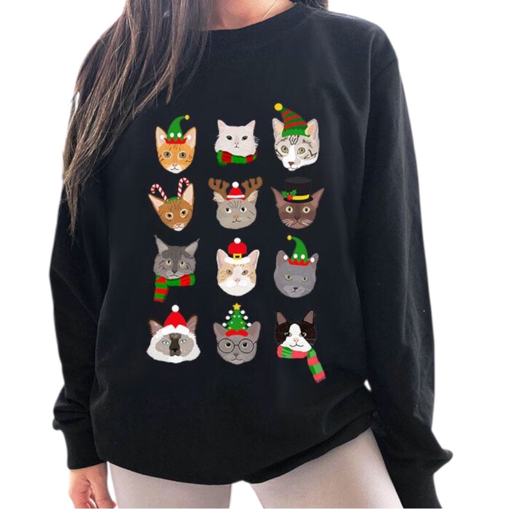 Festive Cats Xmas Sweatshirt Black 4XL